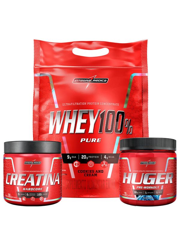 Kit Whey 900g + Creatina 300g + Huger 320g Integralmedica