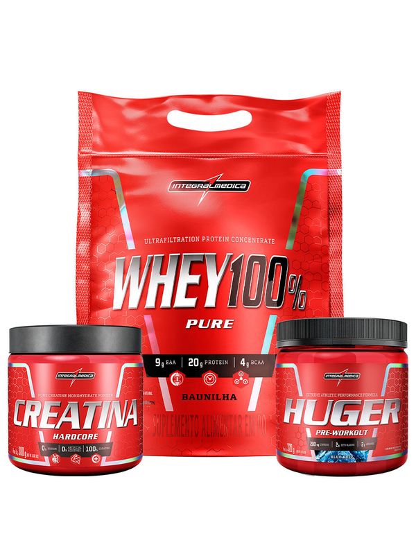 Kit Whey 900g Creatina 300g Huger 320g Integralmedica