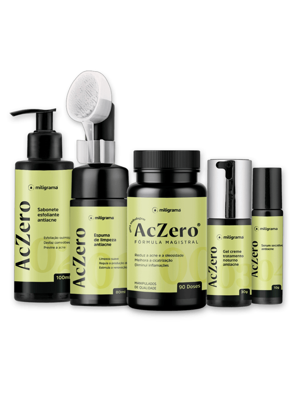 Kit Antiacne Completo AcZero Tratamento Oleosidade 5 Itens Miligrama