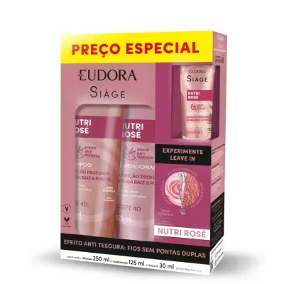 Kit Shampoo 250ml + Condicionador 125ml + Leave-In 30ml Eudora Siàge Nutri Rosé