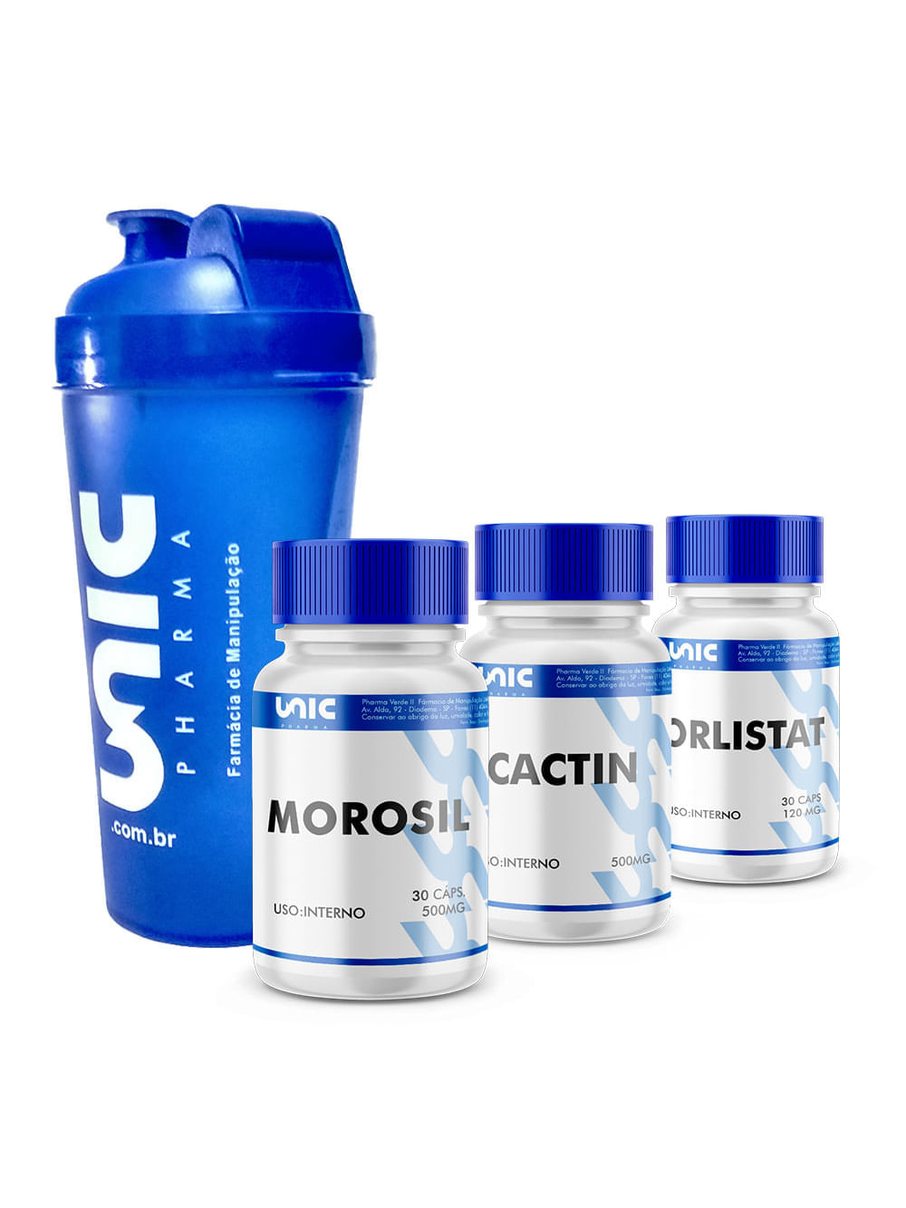 Morosil + Cactin + Orlistat + Coqueteleira Cores Variadas Azul — Azul Azul