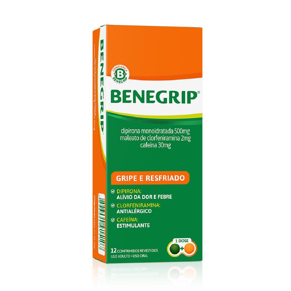 Antigripal Benegrip Caixa 12 Comprimidos — Benegrip 500G Caixa 12 Comprimidos Revestidos
