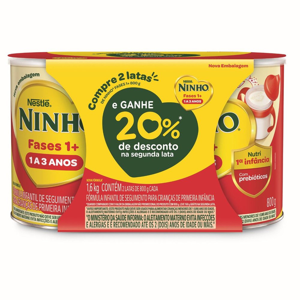 Fórmula Infantil Ninho Fases 1+ 800g - 20% de desconto na 2ª lata