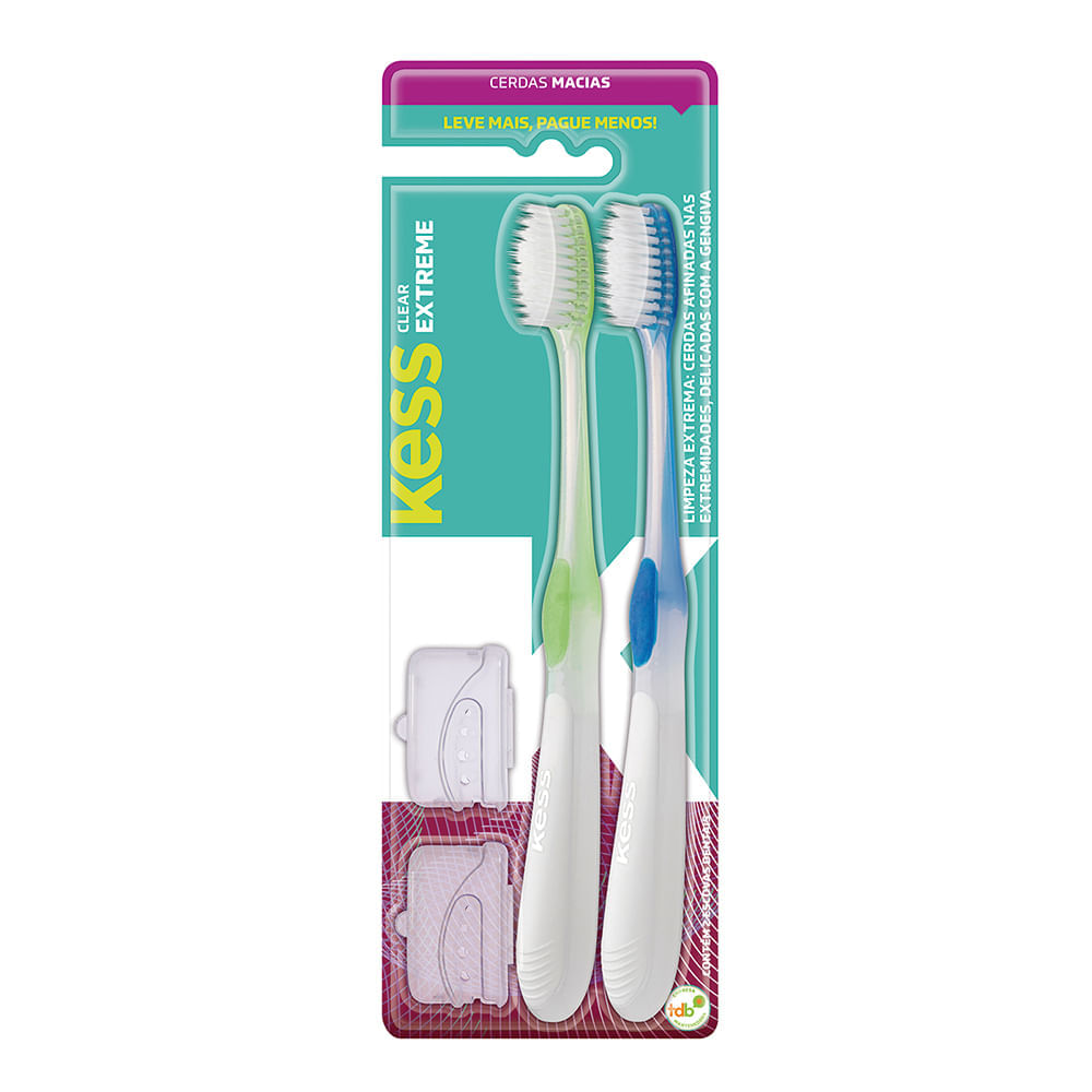 Kit Escova de Dente Kess Extreme Clear Macia 2 Unidades