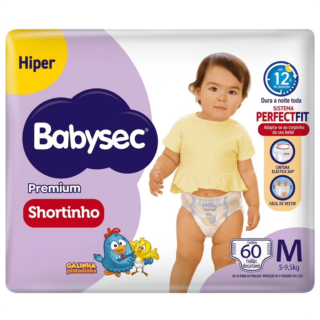 Fralda Babysec Premium Shortinho M 60 Unidades - Babysec