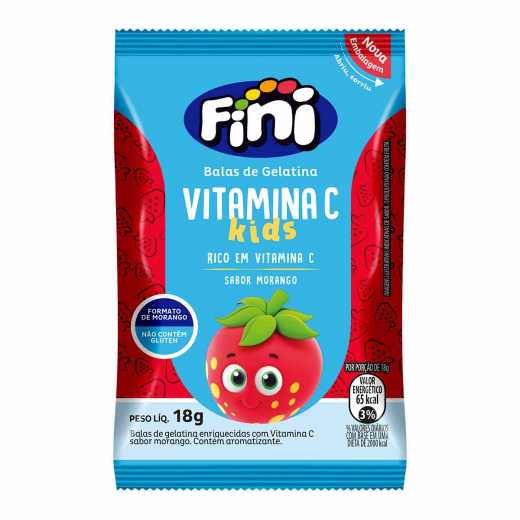 Bala Gelatina Vitamina C Kids Morango 18g Fini