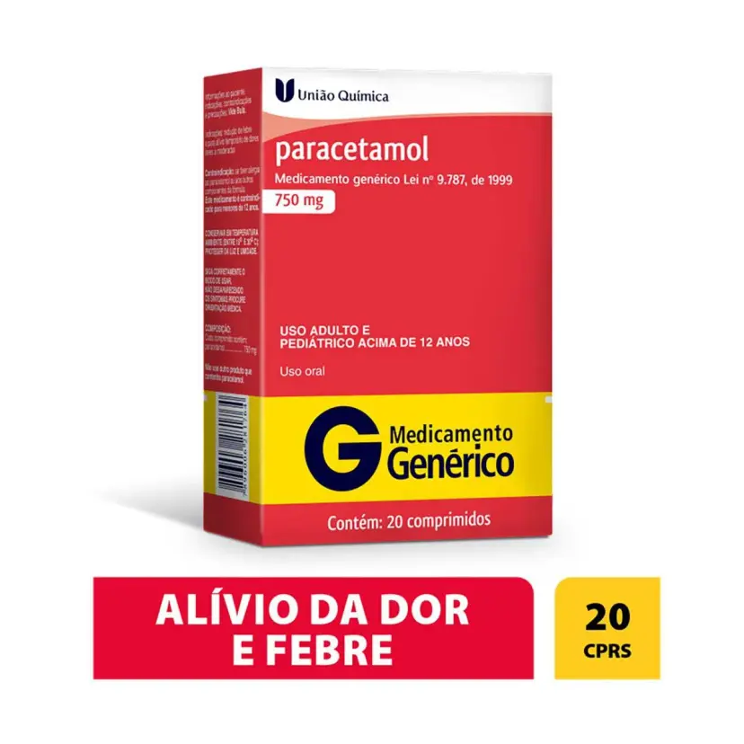 Paracetamol 750mg 20 Comprimidos - União Química