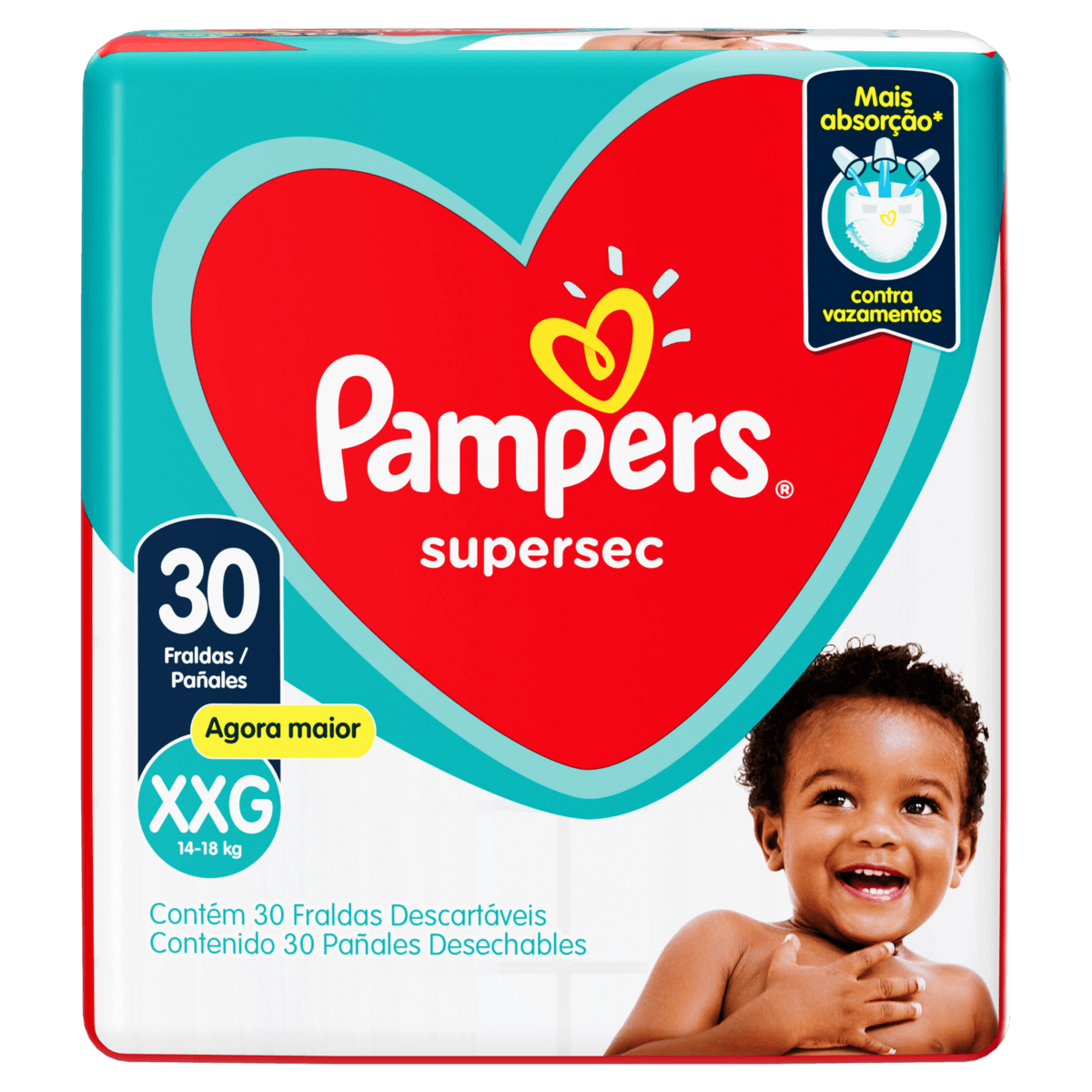 Fralda Descartável Infantil Pampers Supersec XXG 14 a 18kg - 30 Unidades