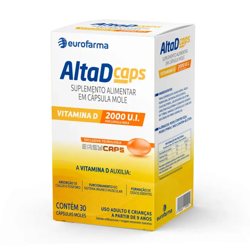 Suplemento Vitamina D3 Alta D 2000UI 30 Cápsulas